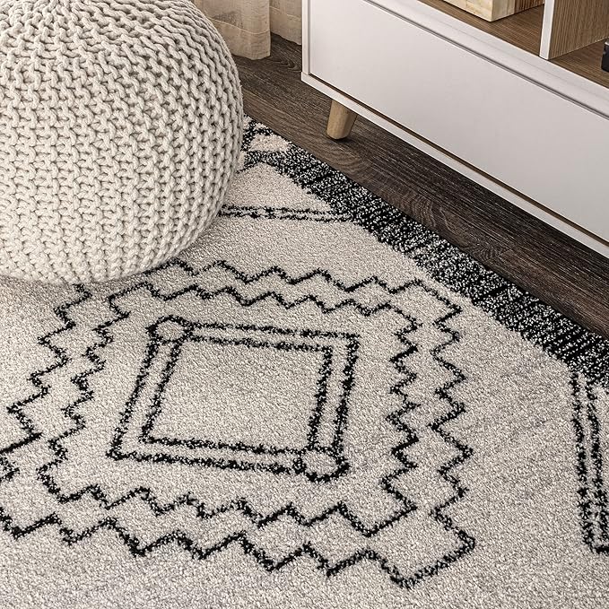 JONATHAN Y Amir Moroccan Beni Souk Cream/Black 4' Round Indoor Area Rug, Bohemian, Scandinavian, Easy-Cleaning for Living Room, Bedroom, Kitchen, Pet Friendly, Non-Shedding (MOH200A-4R)