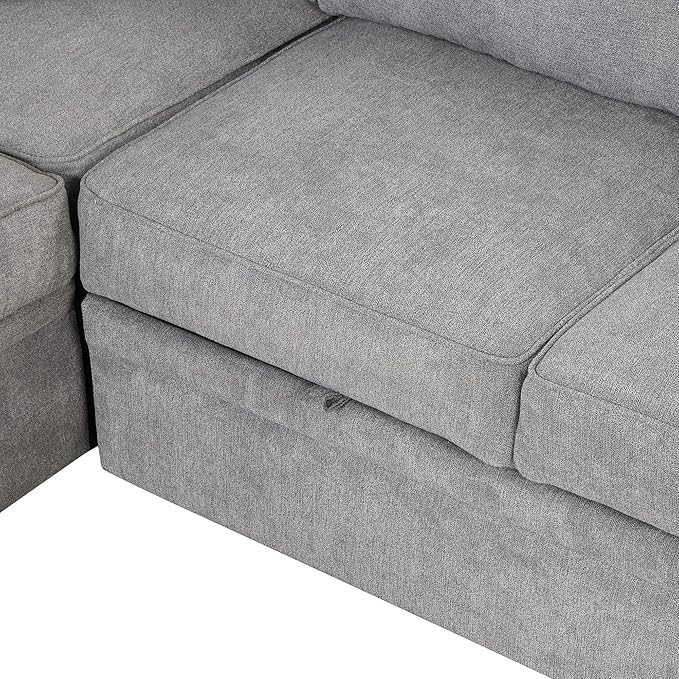ERYE 84-Inch Left Facing Corner Sleeper Sectional Sofa with Pull Out Sleeper Couch Bed and Storage Ottoman,L-Shaped Corner Convertible Sofa Bed W/Cupholder & Padded Armrests | USB Charging Ports, 3-pin Plug Socket