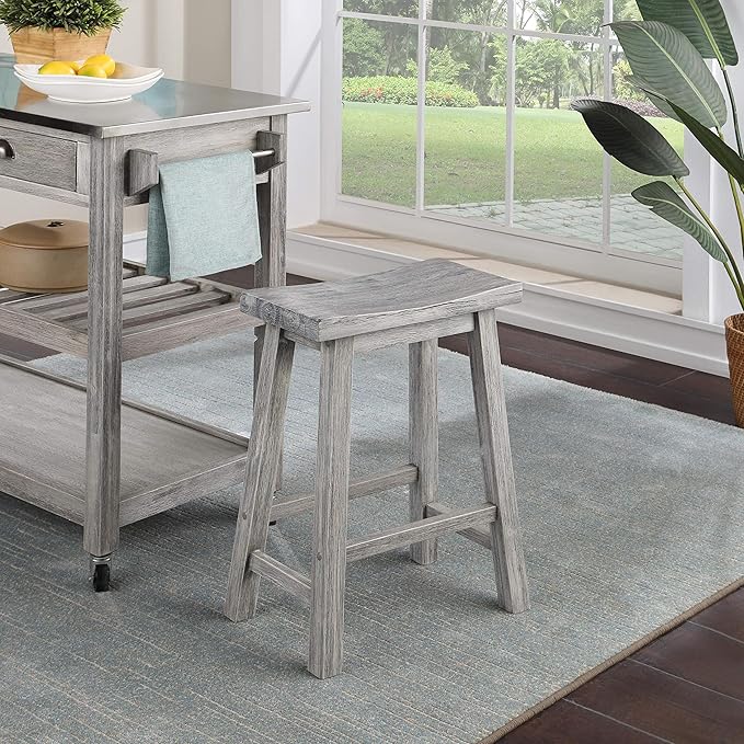 Boraam Sonoma Backless Saddle Kitchen Counter Stool - Storm Gray Wire-Brush - Set of 2