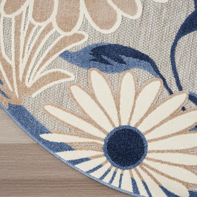 Nourison Home Aloha Blue Grey 7'10" x Round Area Rug - Easy Clean, Non Shedding, Bed Room, Living Room, Dining Room, Kitchen (8' x Round)