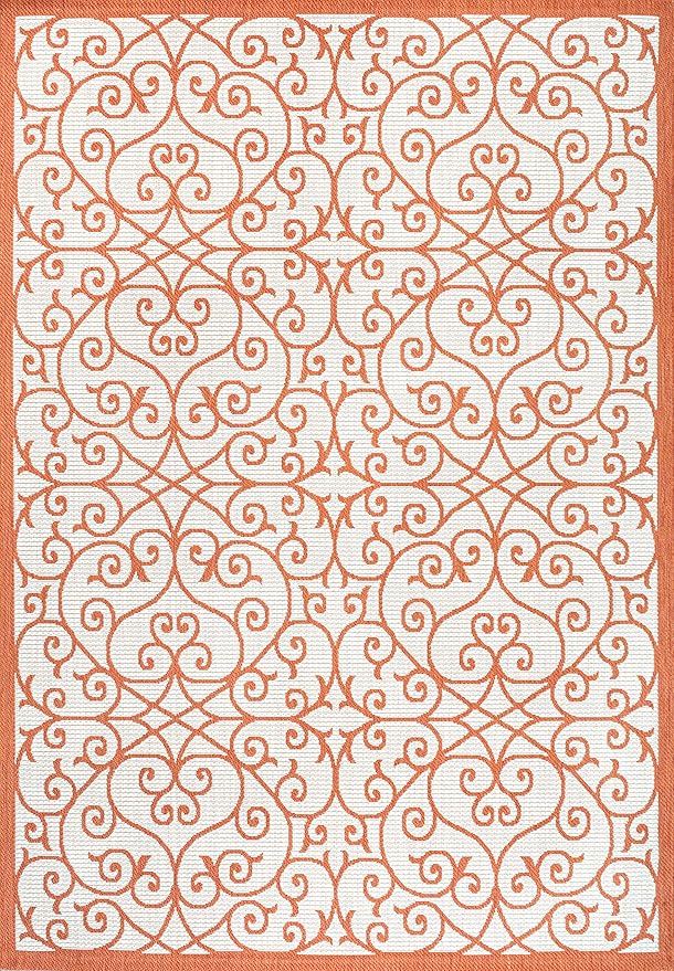JONATHAN Y Vintage Filigree Indoor Outdoor Area Rug 4X6 Cream/Orange, Madrid Textured Weave for Backyard, Patio, Porch, Easy-Cleaning, High Traffic, Pet-Friendly, Non-Shedding (SMB107L-4)