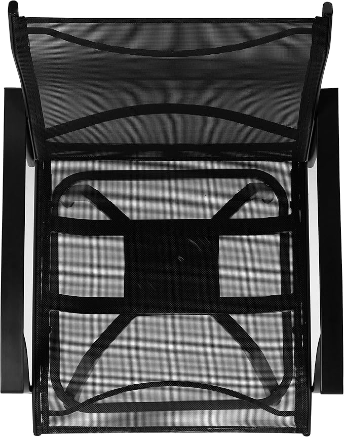 Flash Furniture Valerie All-Weather Swivel Patio Barstools with Footrest and Armrests, Modern Sling Outdoor Bar Height Stools, Set of 2, Black