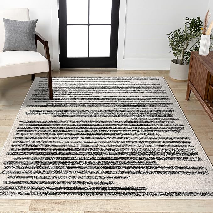 JONATHAN Y Khalil Modern Berber Stripe Cream/Black Indoor Area Rug, 10x13, Contemporary, Bohemian, Easy-Cleaning for Living Room, Bedroom, Kitchen, Pet Friendly, Non-Shedding (MOH207A-13)