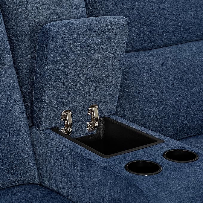 MCombo 78.3" Wall Hugger Power Loveseat Recliner Sofa with Console, Reclining Loveseat with USB Ports, Cup Holders, for Small Spaces Living Room RV, Fabric PR635M2 (Navy Blue)