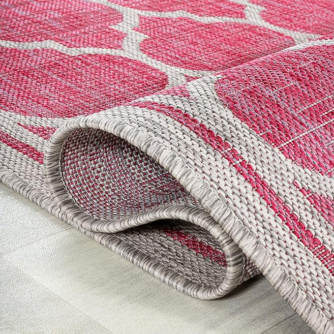 JONATHAN Y Moroccan Trellis Indoor Outdoor Round Area Rug 5 Ft Fuchsia/Light Gray, Trebol Textured Weave for Backyard, Patio, Porch, Easy-Cleaning, Pet-Friendly, Non-Shedding (SMB109H-5R)