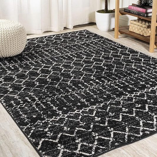 JONATHAN Y Boho Vintage Diamond Black/Ivory Indoor Area Rug 3X5 ft, Moroccan Hype for Living Room, Bedroom, Kitchen, Office, Easy-Cleaning, High Traffic, Pet-Friendly, Non-Shedding (MOH101D-3)