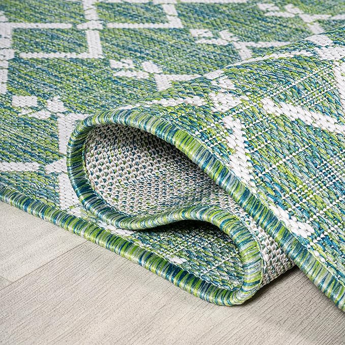 JONATHAN Y Moroccan Geometric Indoor Outdoor Area Rug 3X5 Green/Cream, Ourika Textured Weave for Backyard, Patio, Porch, Easy-Cleaning, High Traffic, Pet-Friendly, Non-Shedding (SMB108L-3)