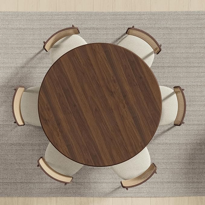 Casaphoria 52" Round Dining Table, Modern Wood Kitchen Table with Cylinder Polygonal Base for Living Room & Dining Room, Easy Assembly Farmhouse Furniture for 4-6, Walnut