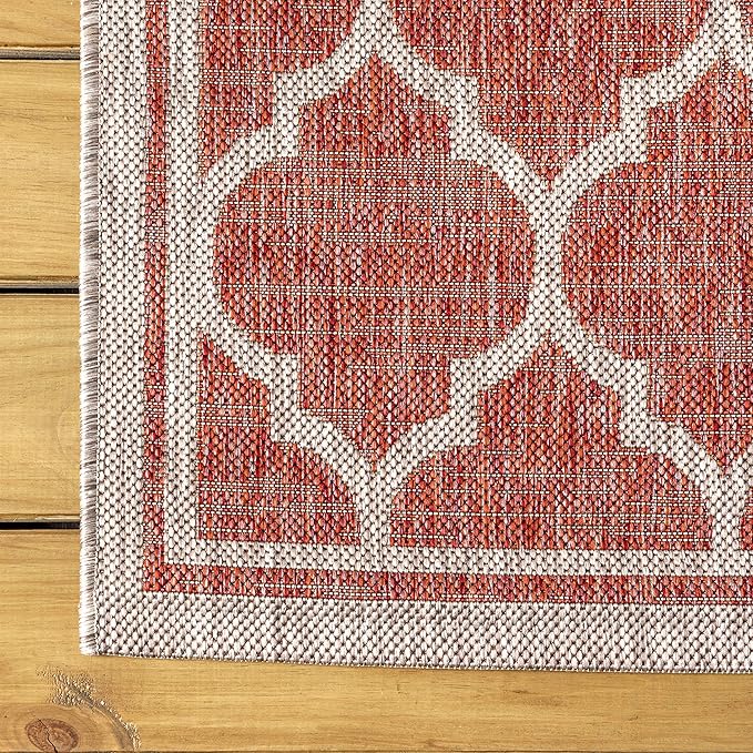JONATHAN Y Moroccan Trellis Indoor Outdoor Area Rug 9X12 Red/Beige, Trebol Textured Weave for Backyard, Patio, Porch, Easy-Cleaning, High Traffic, Pet-Friendly, Non-Shedding (SMB109C-9)