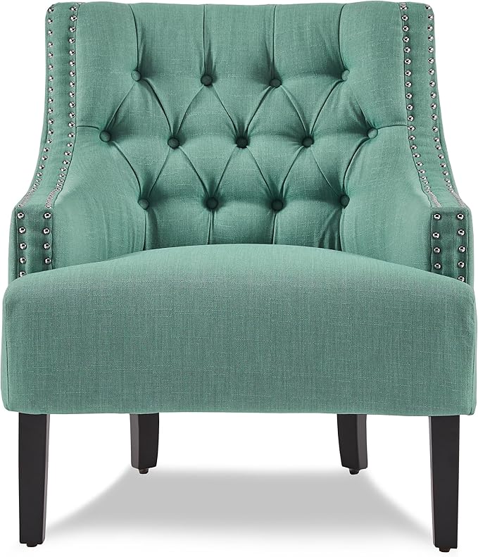 Homelegance Accent Chair, Chenille Upholstered Armchair, Sloped Arms, Button Tufted Cushion Back, Nailhead Trim, Solid Wood Legs, Single Sofa Chair for Living Room, Office, Bedroom, Teal