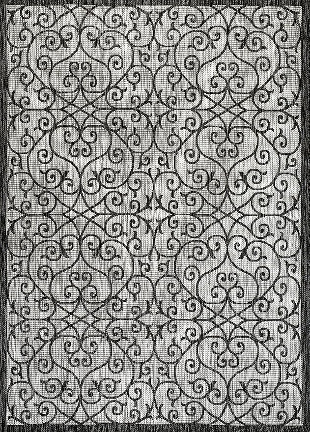 JONATHAN Y Vintage Filigree Indoor Outdoor Area Rug 9X12 Light Gray/Black, Madrid Textured Weave for Backyard, Patio, Porch, Easy-Cleaning, High Traffic, Pet-Friendly, Non-Shedding (SMB107E-9)