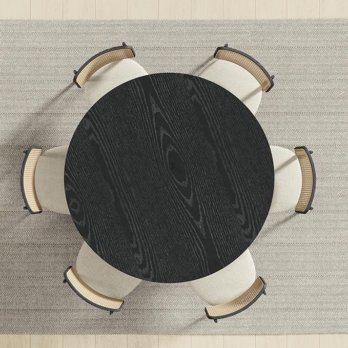 Casaphoria 52" Round Dining Table, Modern Wood Kitchen Table with Wide Column Pedestal Base for Living Room & Dining Room, Easy Assembly Farmhouse Furniture for 4-6, Black