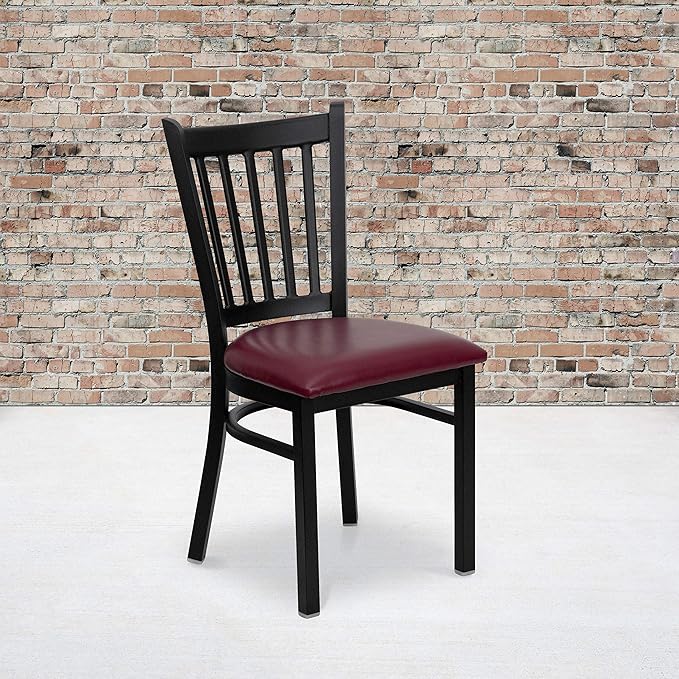 Flash Furniture 2 Pack HERCULES Series Black Vertical Back Metal Restaurant Chair - Burgundy Vinyl Seat