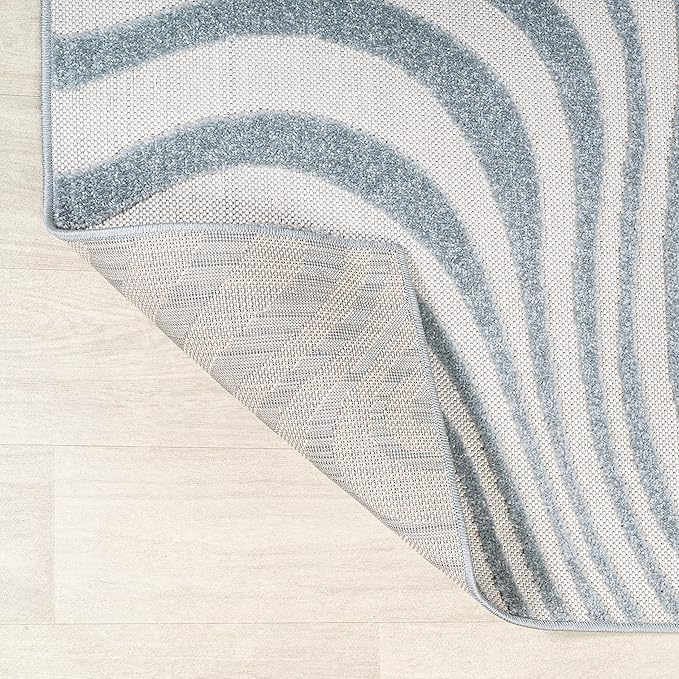 JONATHAN Y Maribo High-Low Abstract Striped Light Blue/Ivory 6x9 Indoor/Outdoor Area Rug, Pet Friendly, Non-Shedding, Stain Resistant, Easy-Cleaning for Backyard, Patio (SCN103C-6)