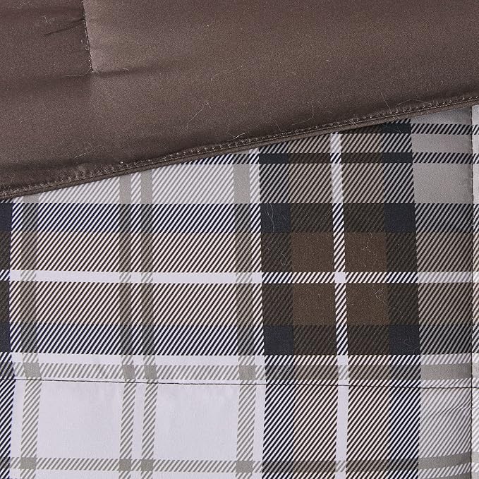 Madison Park Essentials Parkston Plaid Comforter, Matching Sham, 3M Scotchguard Stain Release Cover, Hypoallergenic All Season Bedding-Set, Twin/ Twin XL, Brown, 2 Piece