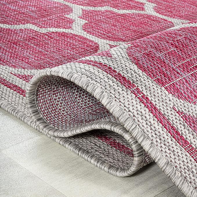 JONATHAN Y Moroccan Trellis Indoor Outdoor Area Rug 5X8 Fuchsia/Light Gray, Trebol Textured Weave for Backyard, Patio, Porch, Easy-Cleaning, High Traffic, Pet-Friendly, Non-Shedding (SMB109H-5)