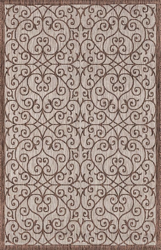 JONATHAN Y Vintage Filigree Indoor Outdoor Area Rug 6X9 Taupe/Espresso, Madrid Textured Weave for Backyard, Patio, Porch, Easy-Cleaning, High Traffic, Pet-Friendly, Non-Shedding (SMB107C-6)