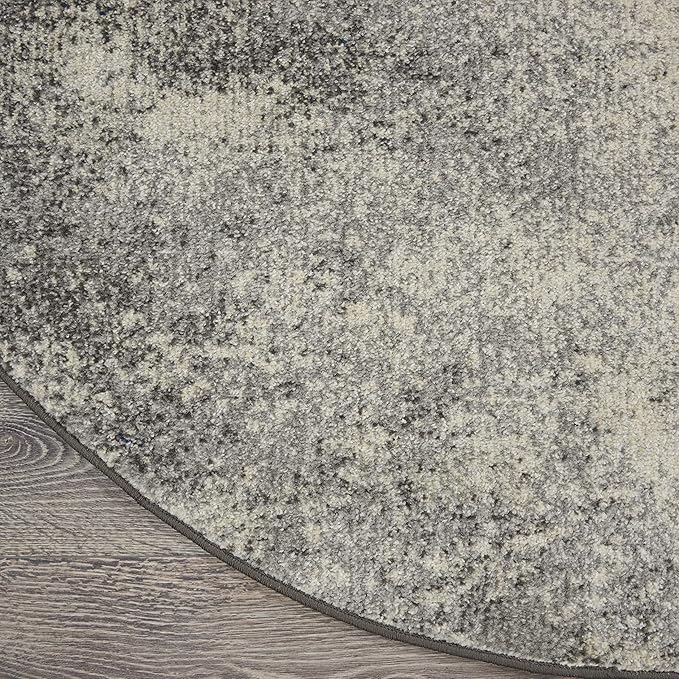 Nourison Home Passion Charcoal/Ivory 4' x Round Area-Rug, Modern, Abstract, Easy-Cleaning, Non Shedding, Bed Room, Living Room, Dining Room, Kitchen, (4' Round)