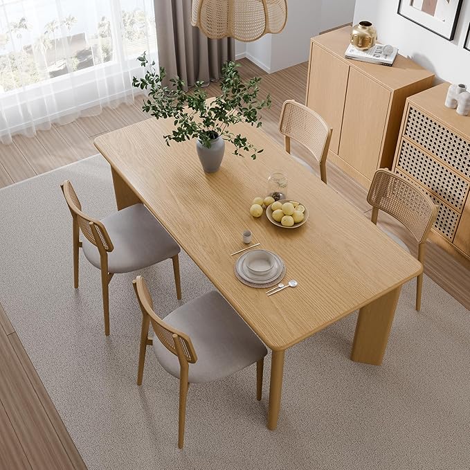 Casaphoria 67" Farmhouse Dining Table for 6，Wood Rectangular Living Room Table, Modern Kitchen Table with Sturdy Base & Thickened Tabletop, Easy to Assembly & Clean, Oak