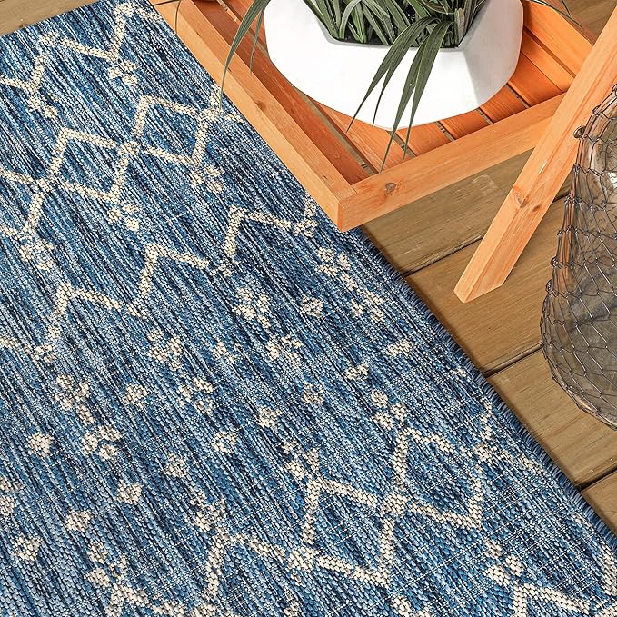 JONATHAN Y Moroccan Geometric Indoor Outdoor Round Area Rug 9 Ft Navy/Light Gray, Ourika Textured Weave for Backyard, Patio, Porch, Easy-Cleaning, High Traffic, Pet-Friendly, Non-Shedding SMB108B-9R