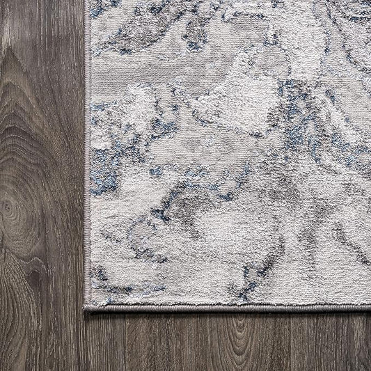 JONATHAN Y Swirl Marbled Gray/Blue Runner Rug 2X10 ft, Abstract for Living Room, Bedroom, Kitchen, Office, Easy-Cleaning, High Traffic, Pet-Friendly, Non-Shedding SOR203B-210