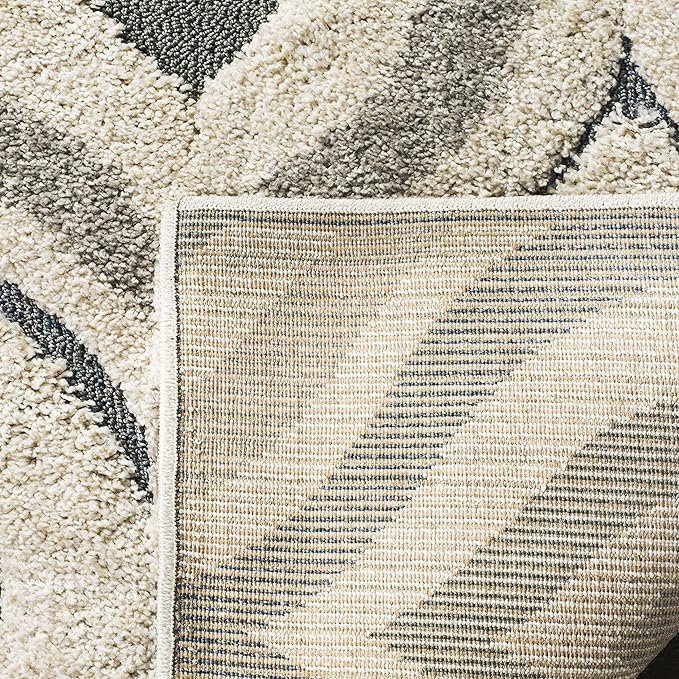 SAFAVIEH Florida Shag Collection Area Rug - 4' Square, Cream & Light Blue, Modern Design, Non-Shedding & Easy Care, 1.2-inch Thick Ideal for High Traffic Areas in Living Room, Bedroom (SG461-1160)