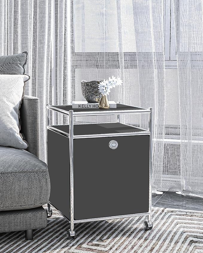 Matte Storage Cart with Flap Door, Large Capacity Storage Cart with Detachable Wheels, DIY Modern Home Furnishing, Great for Home, Office, Bedroom, Kitchen (Grey)