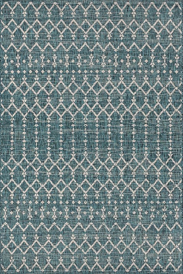 JONATHAN Y Moroccan Geometric Indoor Outdoor Area Rug 9X12 Teal/Gray, Ourika Textured Weave for Backyard, Patio, Porch, Easy-Cleaning, High Traffic, Pet-Friendly, Non-Shedding (SMB108C-9)