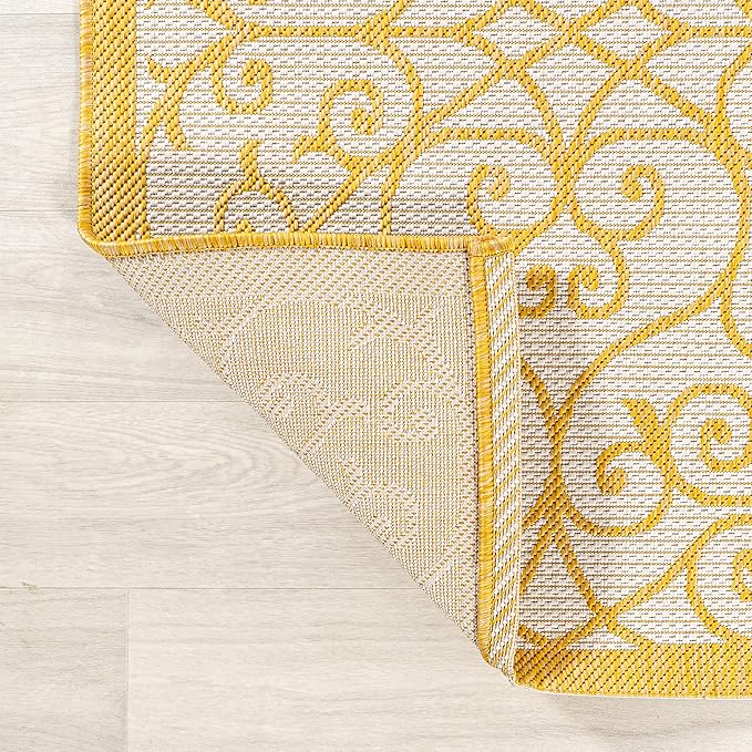 JONATHAN Y Vintage Filigree Indoor Outdoor Area Rug 9X12 Cream/Yellow, Madrid Textured Weave for Backyard, Patio, Porch, Easy-Cleaning, High Traffic, Pet-Friendly, Non-Shedding (SMB107D-9)