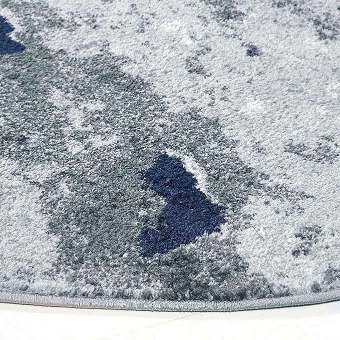SAFAVIEH Adirondack Collection 8' Round Navy / Grey ADR134N Modern Abstract Non-Shedding Living Room Bedroom Area Rug