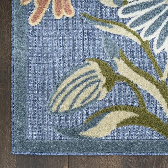 Nourison Home Aloha Blue Sage 7'10" x 10'6" Area Rug - Easy Clean, Non Shedding, Bed Room, Living Room, Dining Room, Kitchen (8' x 11')