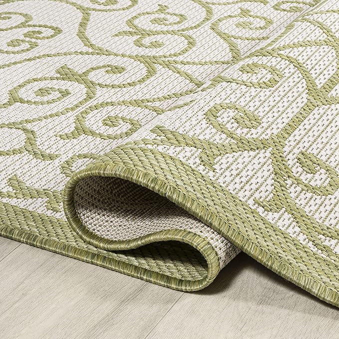 JONATHAN Y Vintage Filigree Indoor Outdoor Area Rug 8X10 Green/Cream, Madrid Textured Weave for Backyard, Patio, Porch, Easy-Cleaning, High Traffic, Pet-Friendly, Non-Shedding (SMB107H-8)