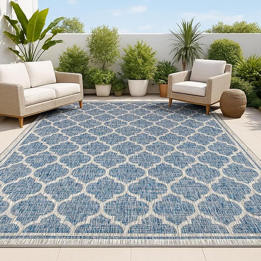 JONATHAN Y Moroccan Trellis Indoor Outdoor Area Rug 4X6 Navy/Gray, Trebol Textured Weave for Backyard, Patio, Porch, Easy-Cleaning, High Traffic, Pet-Friendly, Non-Shedding (SMB109D-4)
