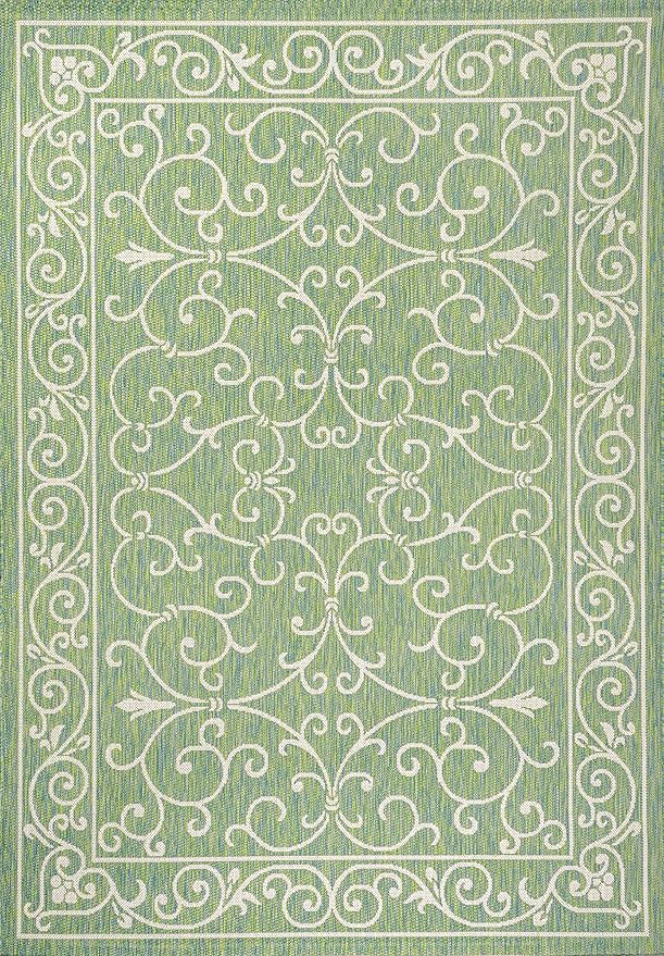 JONATHAN Y Vintage Filigree Indoor Outdoor Area Rug 8X10 Green/Ivory, Charleston Textured Weave for Backyard, Patio, Porch, Easy-Cleaning, High Traffic, Pet-Friendly, Non-Shedding (SMB106K-8)