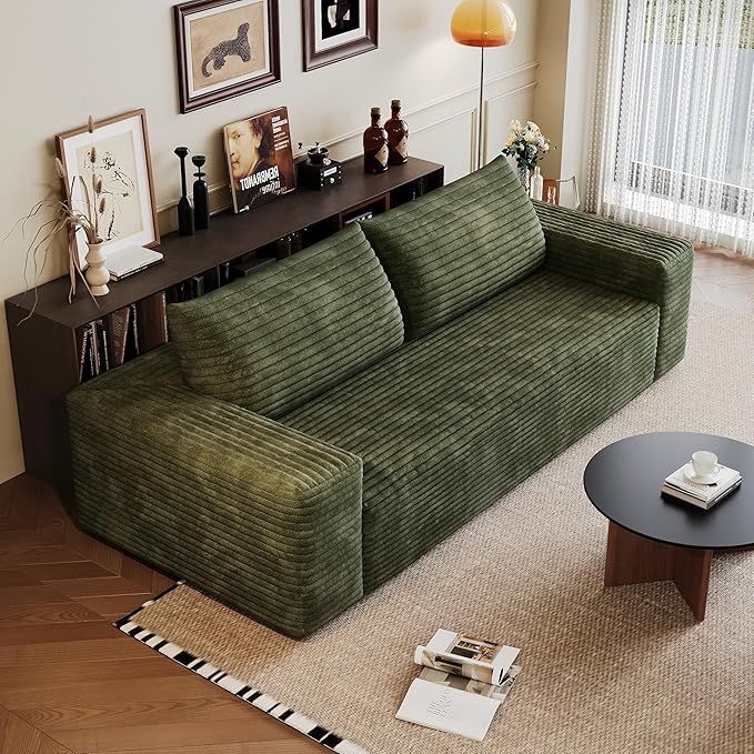 JINGLING 71" Small Couches for Small Spaces, Memory Foam Loveseat Corduroy Couch in a Box, Compressed Boneless Sofa for Living Room Bedroom, Apartment Furniture, No Assembly Required, Green