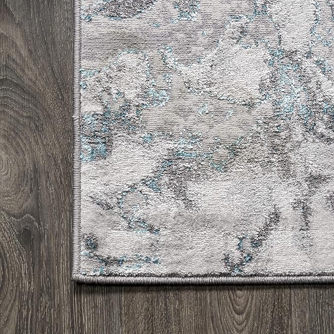 JONATHAN Y Swirl Marbled Gray/Turquoise Runner Rug 2X8 ft, Abstract for Living Room, Bedroom, Kitchen, Office, Easy-Cleaning, High Traffic, Pet-Friendly, Non-Shedding SOR203A-28