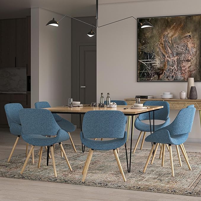 SIMPLIHOME Malden Dining Chair in Denim Blue Linen Look Fabric, 22.8 x 20.9 x 30.9 inches, Bentwood Design with Light Wood Legs for Dining Room
