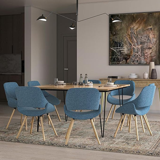 SIMPLIHOME Malden Dining Chair in Denim Blue Linen Look Fabric, 22.8 x 20.9 x 30.9 inches, Bentwood Design with Light Wood Legs for Dining Room