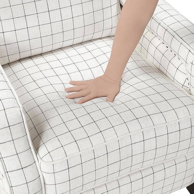 Lexicon Pushback Recliner Chair, Plaid Textured Fabric Armchair Push Back Reclining Chair, Nailhead Trim, Solid Wood Legs, Easy Assembly for Living Room/Office/Apartment, Off-White