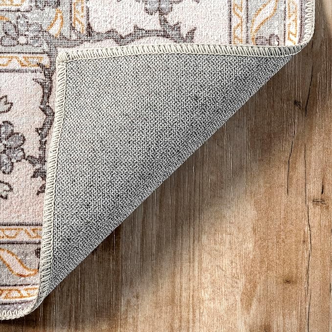 Nuloom SpinClean Ren Light Grey/Ivory, 4' x 6', Vintage Oriental, Soft and Cozy, High Traffic, Stain Resistant, Easy Clean, Durable Washable Area Rug for Bedroom, Living Room, Dining, Entryway