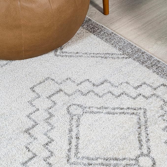 JONATHAN Y Amir Moroccan Beni Souk Cream/Gray 5' Round Indoor Area Rug, Bohemian, Scandinavian, Easy-Cleaning for Living Room, Bedroom, Kitchen, Pet Friendly, Non-Shedding (MOH200B-5R)
