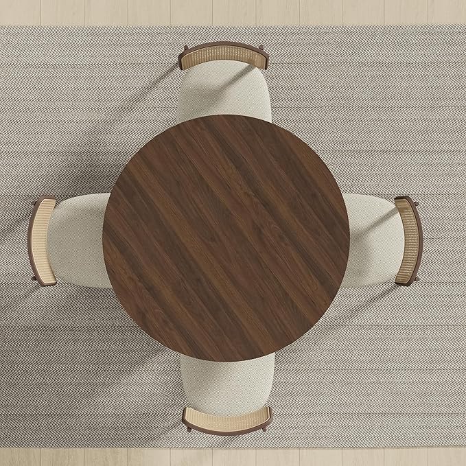 Casaphoria 46" Round Dining Table, Modern Wood Kitchen Table with Cylinder Polygonal Base for Living Room & Dining Room, Easy Assembly Farmhouse Furniture for 4-6, Walnut