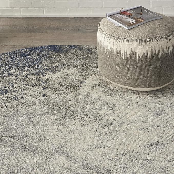Nourison Home Passion Charcoal/Ivory 4' x Round Area-Rug, Modern, Abstract, Easy-Cleaning, Non Shedding, Bed Room, Living Room, Dining Room, Kitchen, (4' Round)