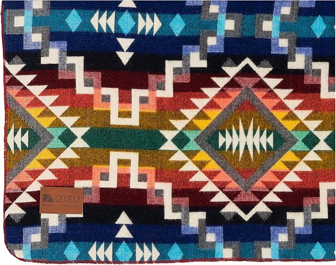 QISU Wool Blanket Throw | Large, Beautiful, Warm, Handmade in Ecuador by Local Artisans |94″ x 78″|Ultra-Soft, Hypoallergenic & Breathable (Rainbow)