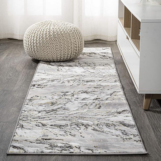 JONATHAN Y Swirl Marbled Gray/Black Runner Rug 2X10 ft, Abstract for Living Room, Bedroom, Kitchen, Office, Easy-Cleaning, High Traffic, Pet-Friendly, Non-Shedding SOR203C-210