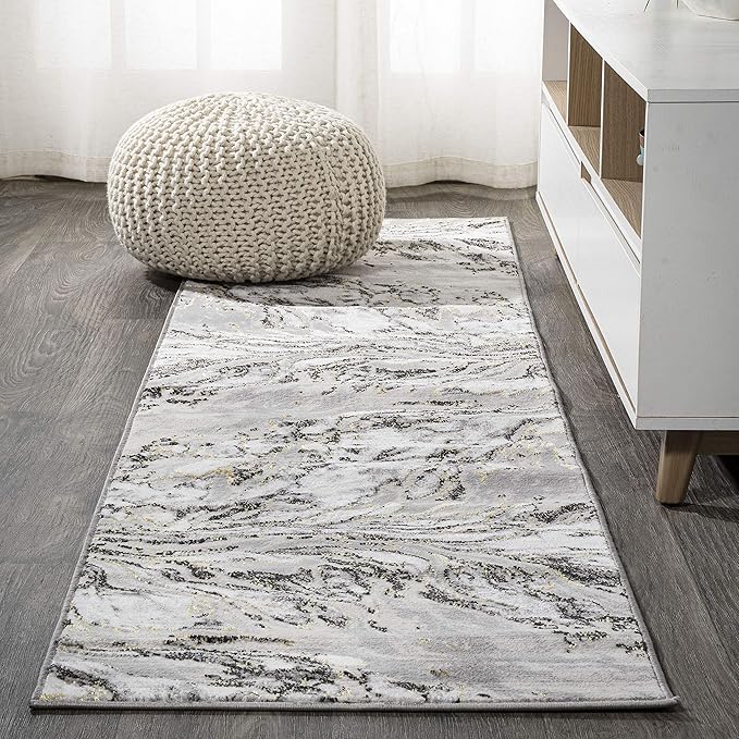 JONATHAN Y Swirl Marbled Gray/Black Runner Rug 2X8 ft, Abstract for Living Room, Bedroom, Kitchen, Office, Easy-Cleaning, High Traffic, Pet-Friendly, Non-Shedding SOR203C-28