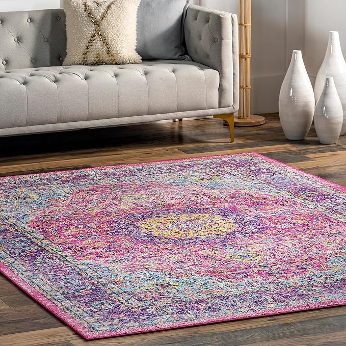 Nuloom Verona Fuchsia/Yellow, 2'8" x 8', Vintage Medallion, Soft and Cozy, High Traffic, Stain Resistant, Easy Clean, Durable Runner for Bedroom, Living Room, Dining Space, Den, Foyer, Entryway