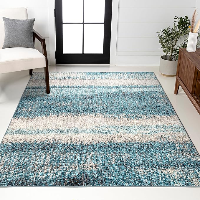 JONATHAN Y Modern Abstract Vintage Cream/Turquoise Indoor Area Rug, 4x6, Contemporary POP, Transitional, Easy-Cleaning for Living Room, Bedroom, Kitchen, Pet Friendly, Non-Shedding (CTP105C-4)