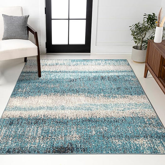 JONATHAN Y Modern Abstract Vintage Cream/Turquoise Indoor Area Rug, 4x6, Contemporary POP, Transitional, Easy-Cleaning for Living Room, Bedroom, Kitchen, Pet Friendly, Non-Shedding (CTP105C-4)