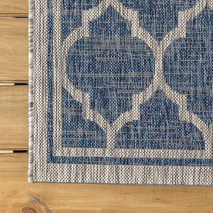 JONATHAN Y Moroccan Trellis Indoor Outdoor Round Area Rug 9 Ft Navy/Gray, Trebol Textured Weave for Backyard, Patio, Porch, Easy-Cleaning, High Traffic, Pet-Friendly, Non-Shedding (SMB109D-9R)